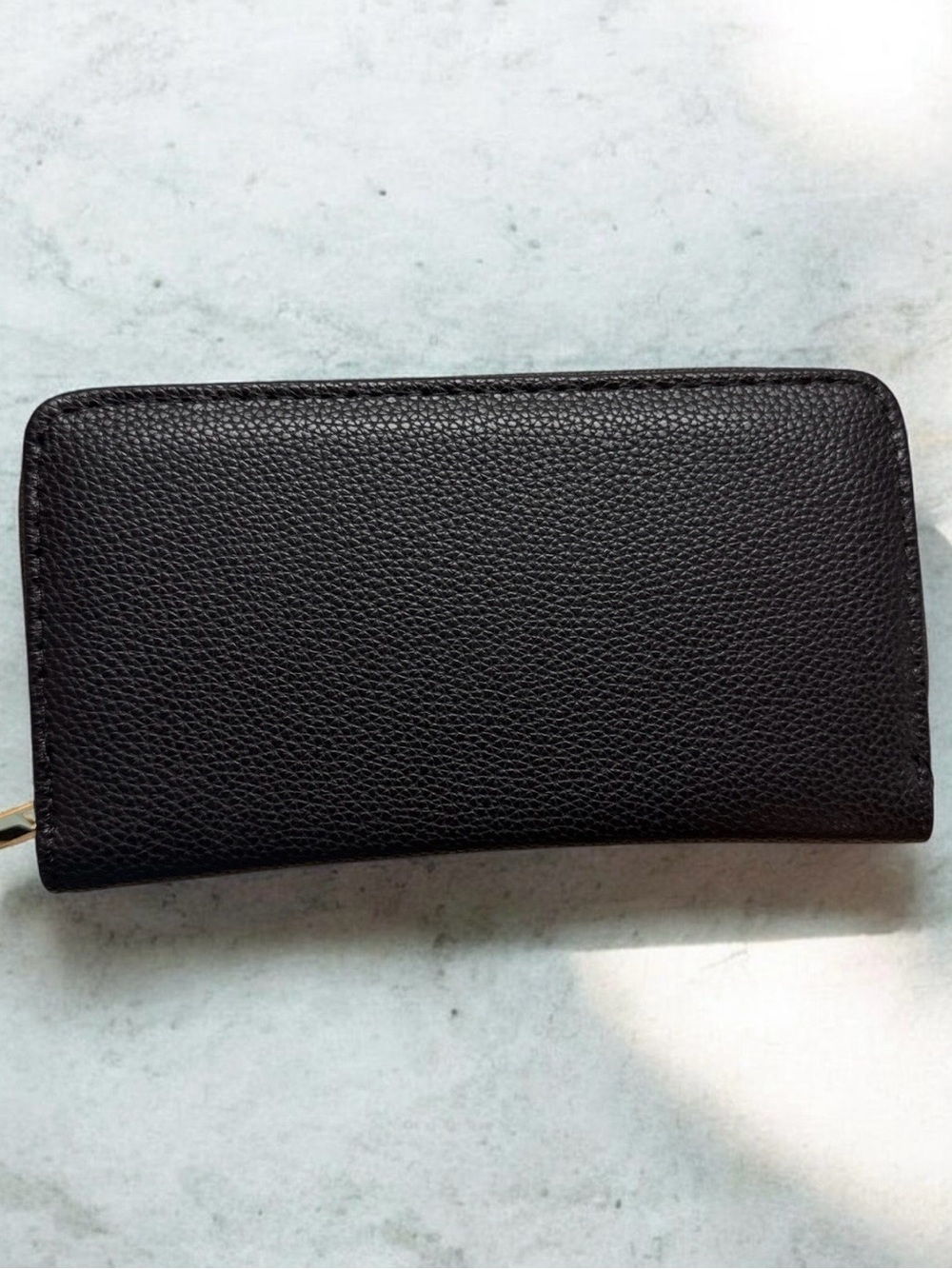 Black Textured Zip-Around Wallet